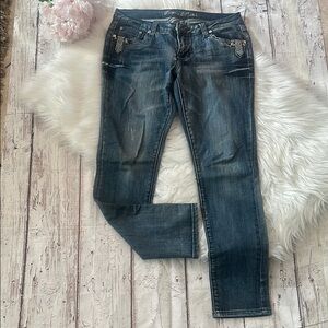 Twelve K Blue Skinny Faded Wash Jeans with Glitter Embellish Pockets